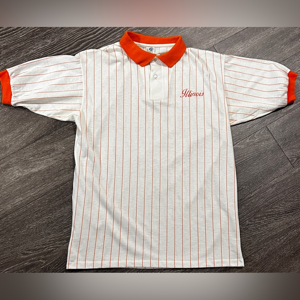 Vintage Illinois Orange Pinstriped Collar Shirt Size Large